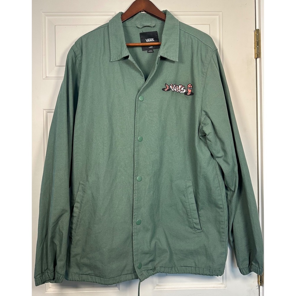 Vans Torrey Skate Canvas Jacket Green Embroidered Coach Snap Drawstring Sz L